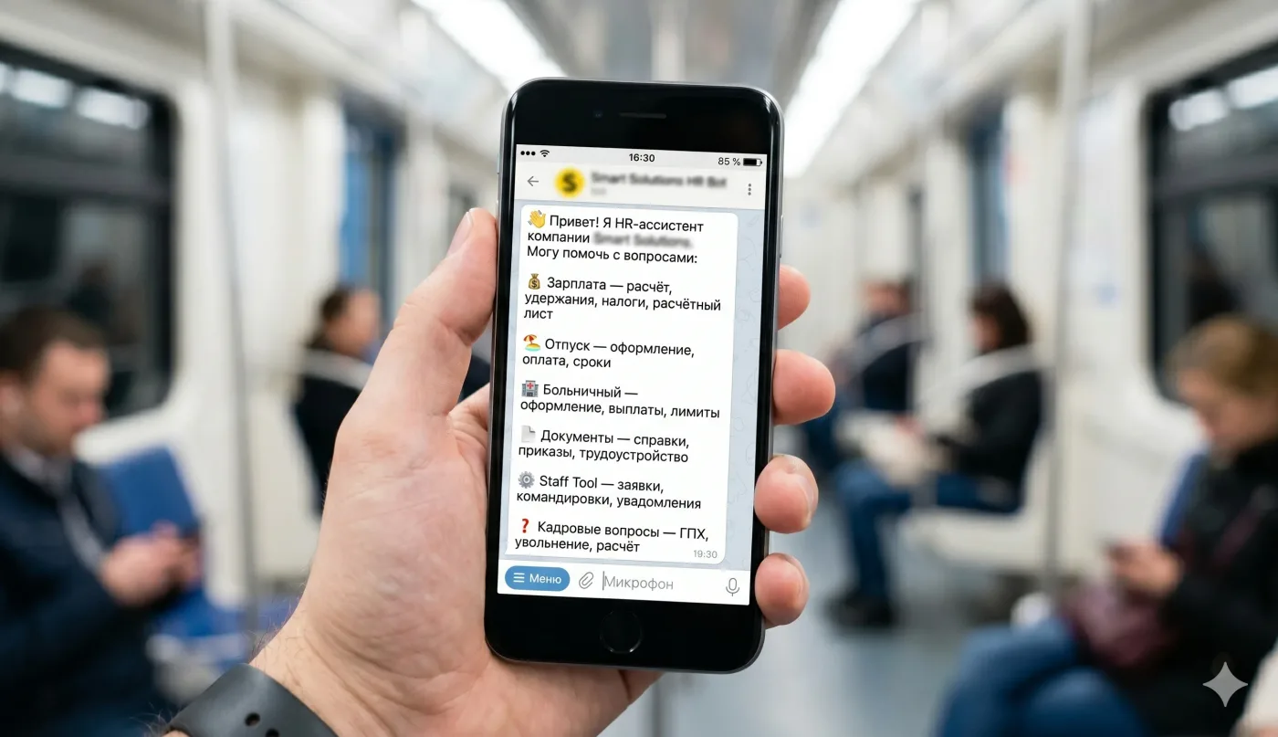 Menú de base de conocimiento del bot HR: salario, vacaciones, baja médica, certificados