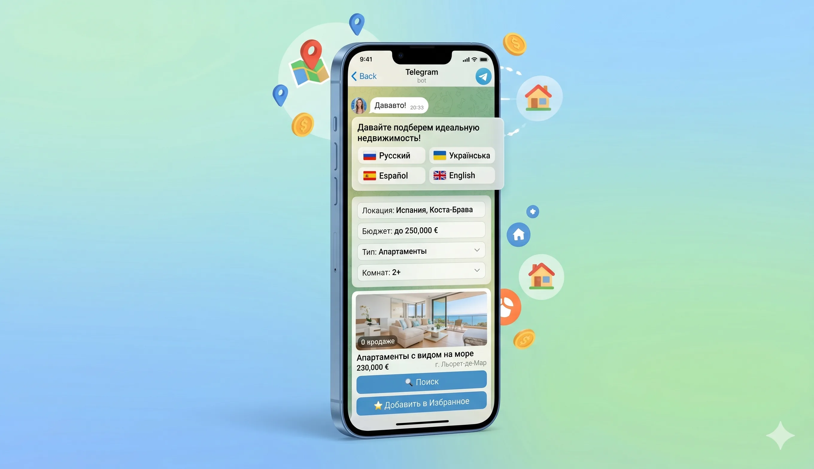 24/7 property search and discovery — Telegram bot interface with filters